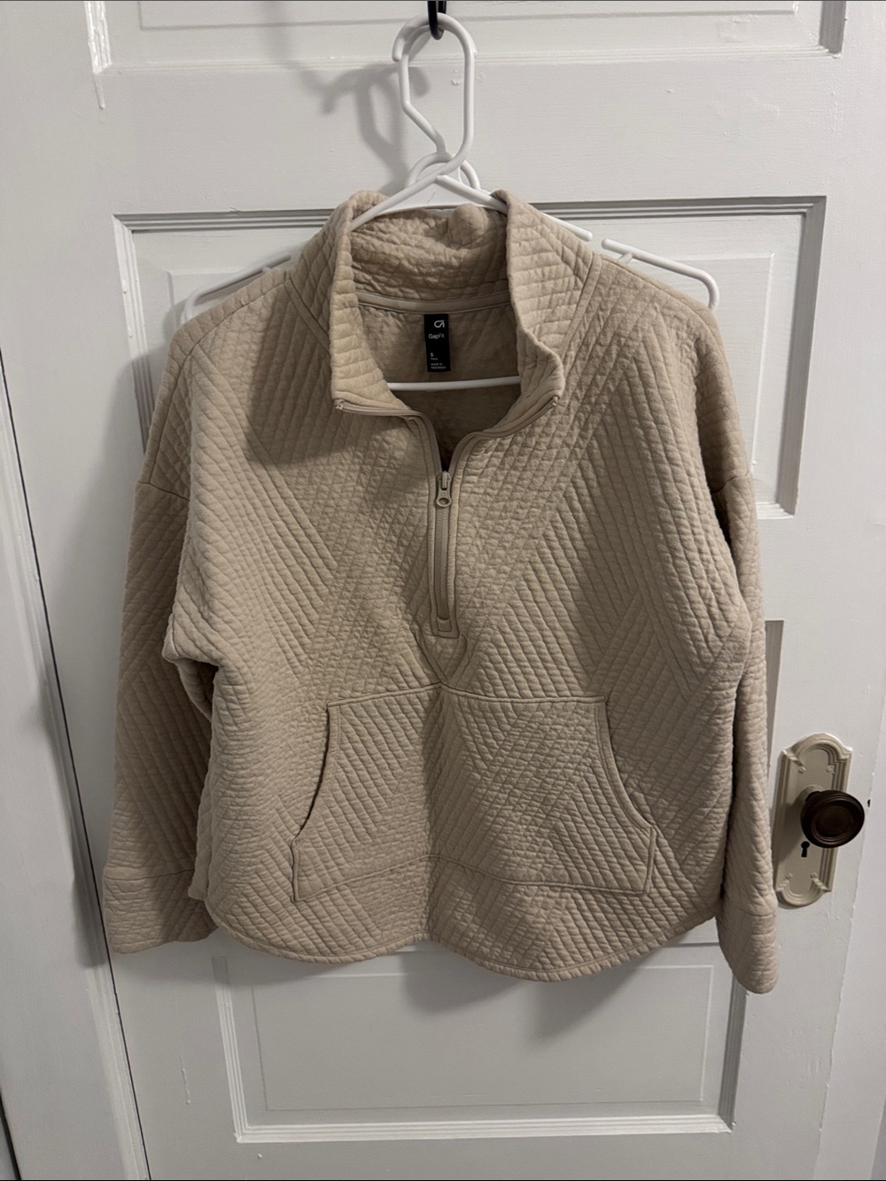 Relaxed Quilted Half-Zip in Beige